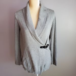 Gray Wrap Long Tunic Sweater w/ Belt Buckle Sz PL